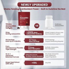 VivoNu Astaxanthin 12mg 240 Softgels 10-in-1 Antioxidant Eye Skin Joint Health