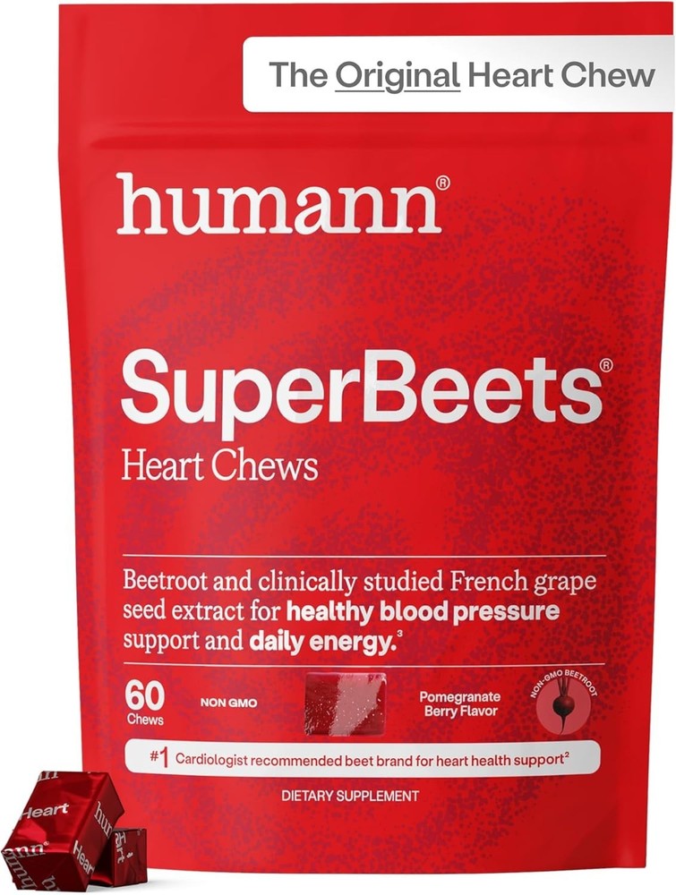 Humann – SUPER BEETS Heart Chews, 60 Count, Pomegranate Berry Flavor, 60 Count