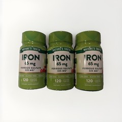 LOT (3) NATURE’S TRUTH IRON 65MG FERROUS SULFATE 325MG 120T EXP 01/31/27+
