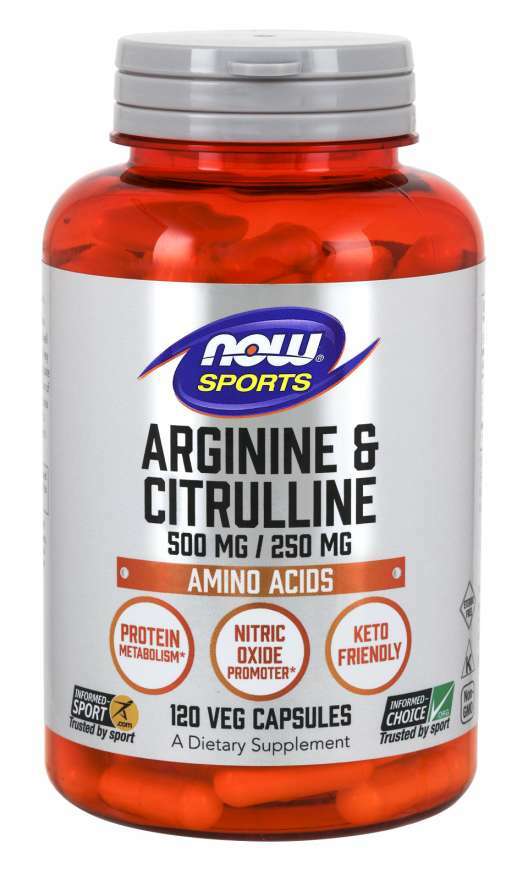 Now Foods Arginine & Citrulline 500/250 120 Capsules Maintain Muscle 01/2025 Exp