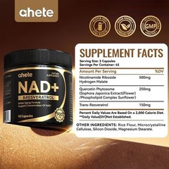 Ahete NAD+ & Resveratrol Supplement 900mg 90 Capsules Energy Support 45 Day
