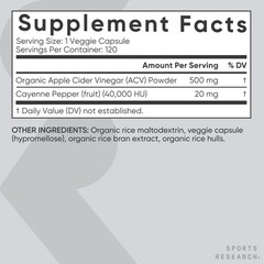 Apple Cider Vinegar 520mg 120 Capsules Organic Cayenne Pepper Non-GMO