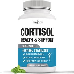 NEW AGE Cortisol Supplement – Stress Support w/ Ashwagandha, GABA, 5-HTP – 90 Ct