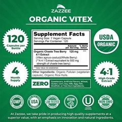 USDA Organic Vitex 4:1 Extract, 120 Capsules, 4 Supply, Chaste Berry, Hormo…
