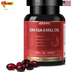 Antarctic Krill Oil 500 mg, Phospholipid-Bound Omega-3, EPA, DHA, and Astaxan…