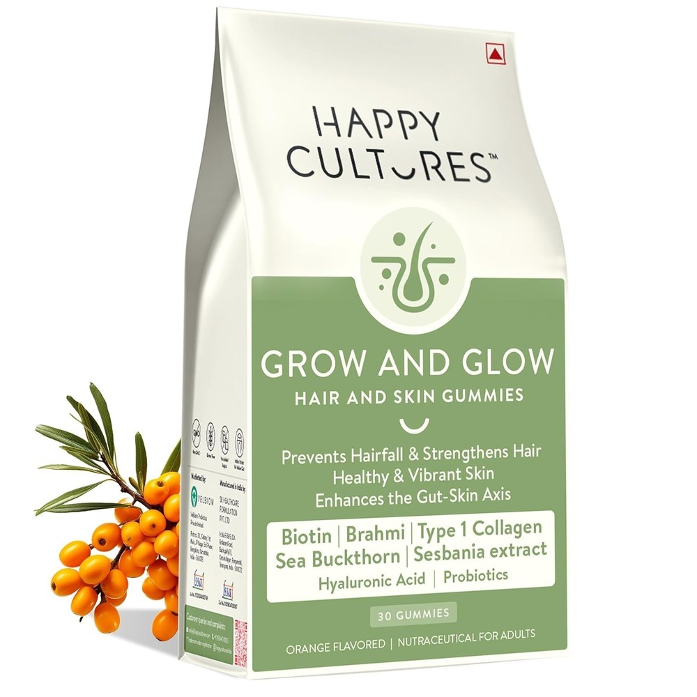 Happy Cultures Grow and Glow Hair and Skin 30 Gummies Suger Free