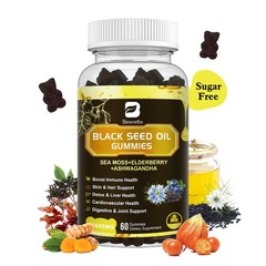 Black Seed Oil & Sea Moss Gummies,Organic Irish Sea Moss Gummies w/Ashwagand