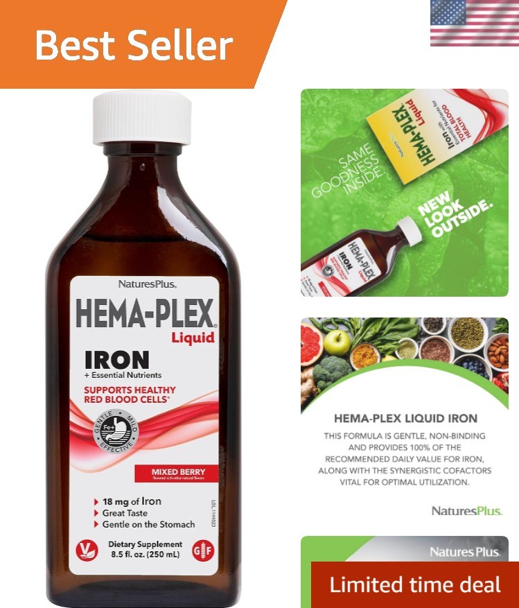 Hema-Plex 8.5 oz Iron Supplement – Delicious Mixed Berry, Allergen-Free Formula