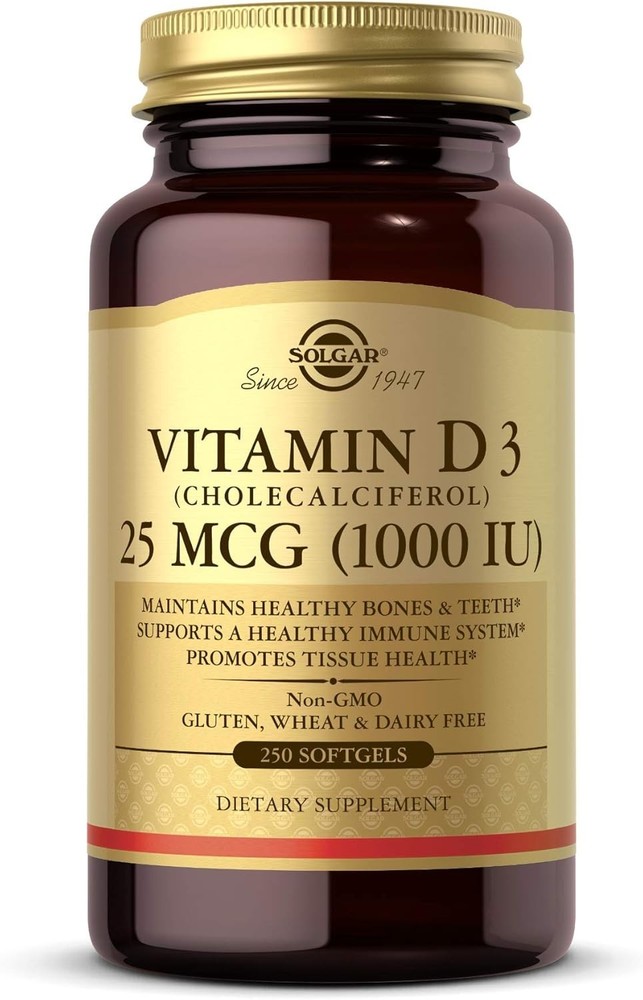 Solgar Vitamin D3 Cholecalciferol 25 mcg 1000 IU 250 Softgels