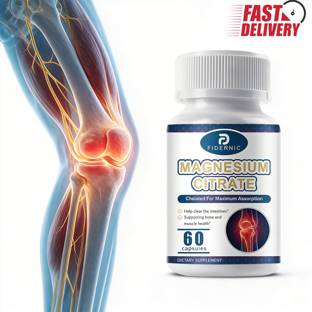 Magnesium Citrate Supplement 60 Capsules, Promote Bone Muscle Wellness Relax