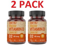 Deva Vegan Vitamin D 2400IU (Ergocalciferol), (2 PACK)
