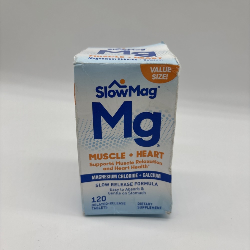 SlowMag Mg Muscle + Heart Magnesium Chloride with Calcium 120 Ct Exp10/2026