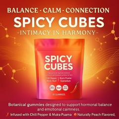 Spicy Hot Peach Gummies with Chili & Maca Root, Vegan Energy Chews 30 Count