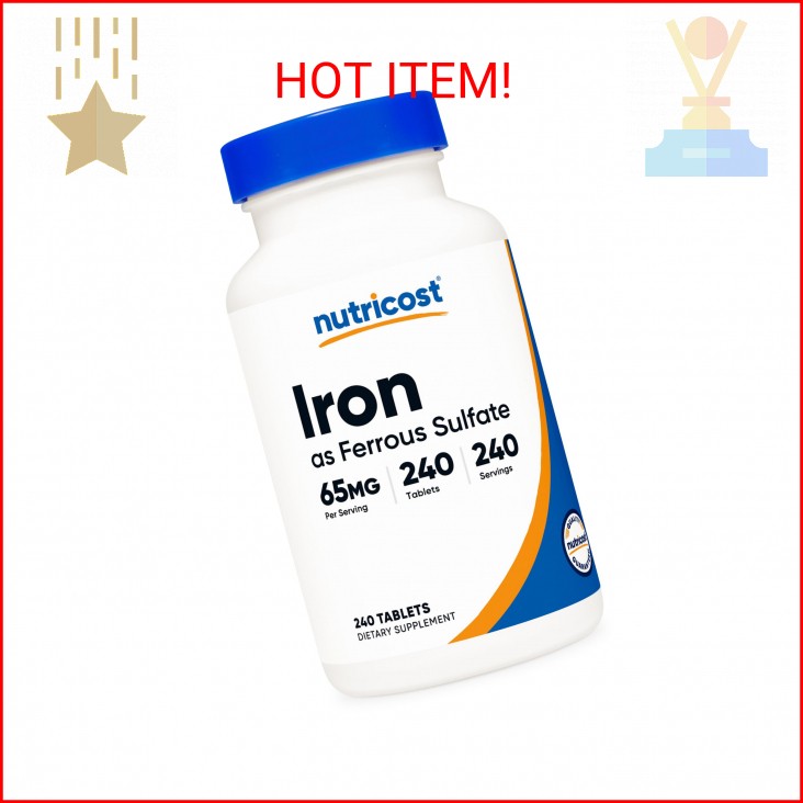 Nutricost Iron (As Ferrous Sulfate) 65mg, 240 Tablets – Non-GMO, Gluten Free