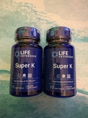 2x Life Extension, Super K, Advanced K2 + K1 Complex, 90 Ct, 2600mcg EXP9/26