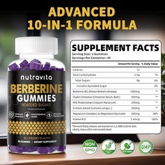 Nutravita Berberine Gummies with Ceylon Cinnamon 1500mg High Potency Berberine H