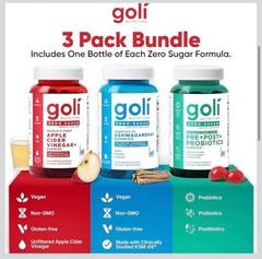 3 Bottles Goli Zero Sugar Best Seller Trio Set Gummies, 60 Counts Per Bottle