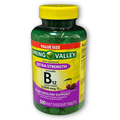 Spring Valley Fast Dissolve Extra Strength Vitamin B12 Supplement 5000 mcg 300Ct