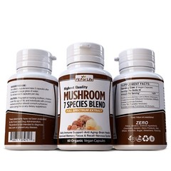 Organic Mushroom Complex 7 Blend Lions Mane Reishi Cordyceps Immune 60 Caps Lion