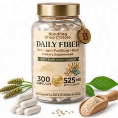 Daily Fiber Psyllium Husk Capsules, 525mg, 300 Count Non-GMO, Vegan, Gluten-Free