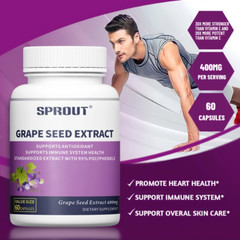 Grape Seed Extract 400mg, 60 Capsules – 95% Polyphenols Antioxidant