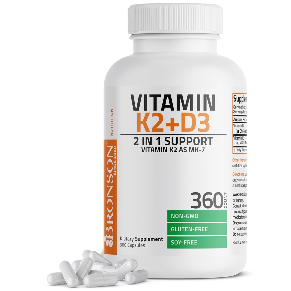 Bronson Vitamin K2 (MK7) with D3 Supplement Non-GMO 360 Count (Pack of 1)
