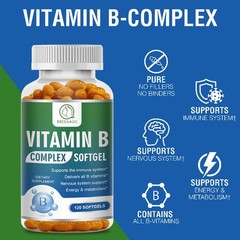 Vitamin B Complex 120 Capsules B1,B2,B3,B5,B6,B7,B9,B12, Immune Support Pills