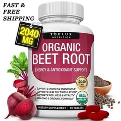 NEW TopLux Organic Beet Root 2040mg–90Tablets–Energy,Circulation&Antioxidant