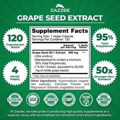 High Strength Grape Seed 50:1 Extract, 120 Capsules, 95% Polyphenols, 400 mg…