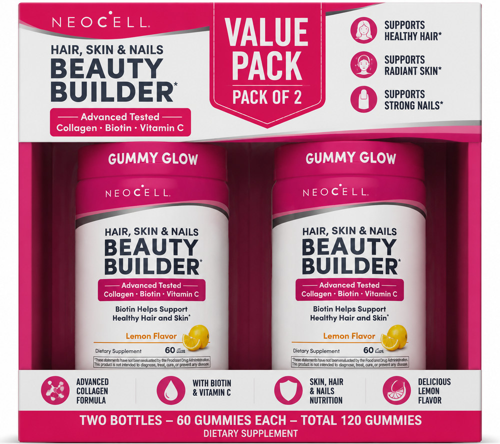 NeoCell Beauty Builder Collagen & Biotin Lemon Gummies 60 Count Pack of 2