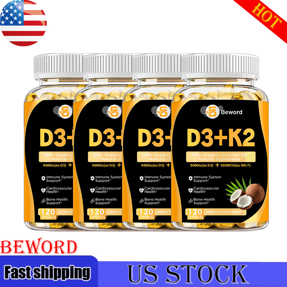Vitamin D3 5000IU and K2 MK-7 200mcg – 120 Capsules – Immune Support Wellness-