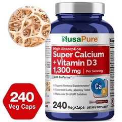 NusaPure Super Calcium 1300mg with Vitamin D3 and Bioperine 240 Veggie Caps