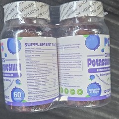 2 Pack Potassium Magnesium Gummies with Potassium Ctrate 200 mg, Magnesium…