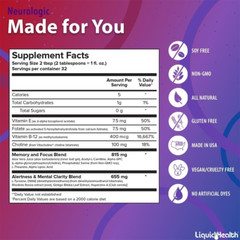 32 Oz Liquid Neurologic Focus Supplement, Nootropic for Cognitive Function, B…
