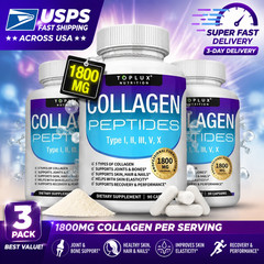 Top-Quality Collagen Peptides 1800 MG Hydrolyzed Anti-Aging (Types I,II,III,V,X)