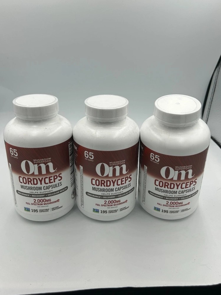 (3) Om Mushrooms Cordyceps 2000mg Capsules 195 Ct Each EXP 02/2027