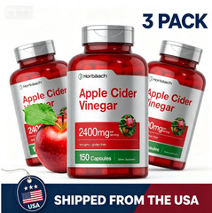 3x Horbäach Apple Cider Vinegar Capsules 2400mg-50 Count-Non-GMO&Gluten Free