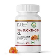 INLIFE Sea Buckthorn Oil 500mg 30 Liquid Filled Veg Capsules Pack of 1 Omega FS