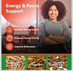 Reishi Mushroom Capsules, with Cordyceps & Chaga Mushroom, Ashwagandha, 60 Caps