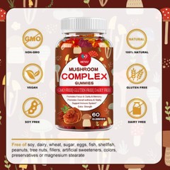 (2 Pack)Mushroom Extract Complex Gummies Boost Energy Focus,Improve Mood Memory