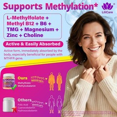 L-MethylFolate 15mg 7.5mg & B12 1000 mcg Gummies,Sugar Free Complex + TMG, Ma