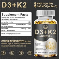 3 Pack – Vitamin D3 5,000 IU (as Cholecalciferol) K2 200mcg 360 Veggie Capsules