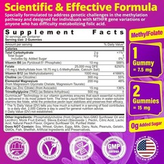 L-MethylFolate 15mg 7.5mg & B12 1000 mcg Gummies,Sugar Free Complex + TMG, Ma