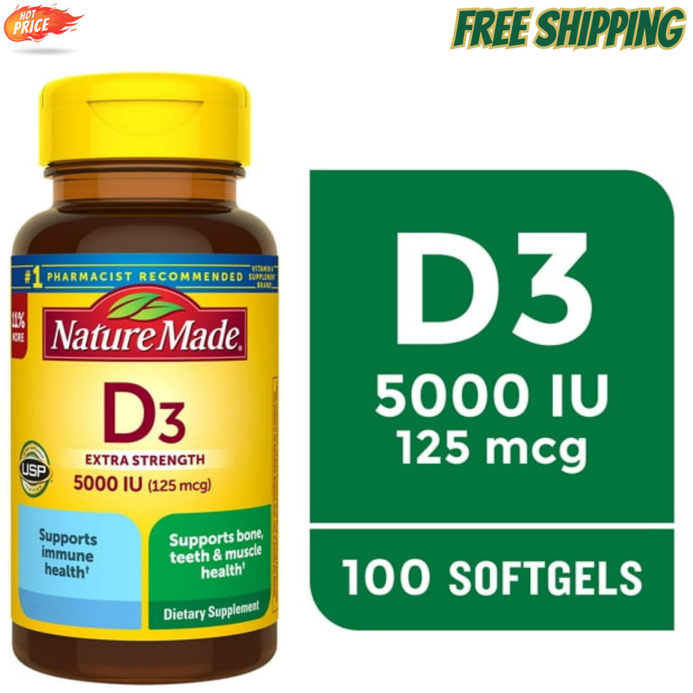 Nature Made Extra Strength Vitamin D3 5000 IU (125 mcg) Softgels, 100 Count
