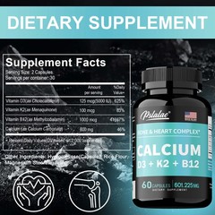 Calcium Capsules – with Vitamin D3, K2, B12, Immune, Bone, Muscle, Heart Health