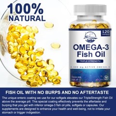 Omega 3 Fish Oil Capsules Triple Strength EPA & DHA, Burp-Less 120 sofgels NEW