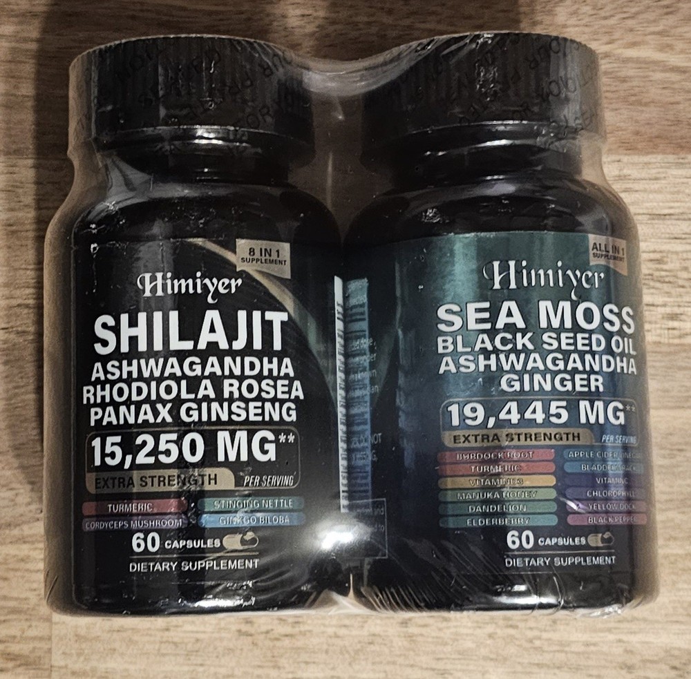 2 Pack 60Caps each, Sea Moss & Shilajit – 19445mg 15250mg Ashwagandha Black Seed