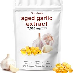 Odorless Garlic 7500mg Per Servings, 300 Softgels | 2 Years Aged Garlic Extra…