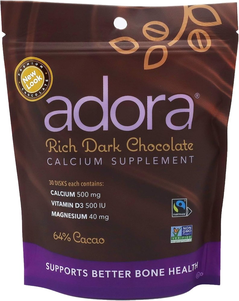 Adora – Rich Dark Chocolate Calcium Supplement 64% Cacao 30ct