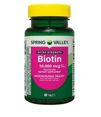 Spring Valley Extra Strength Biotin Plus Keratin Tablets 10,000 Mcg 60 Count